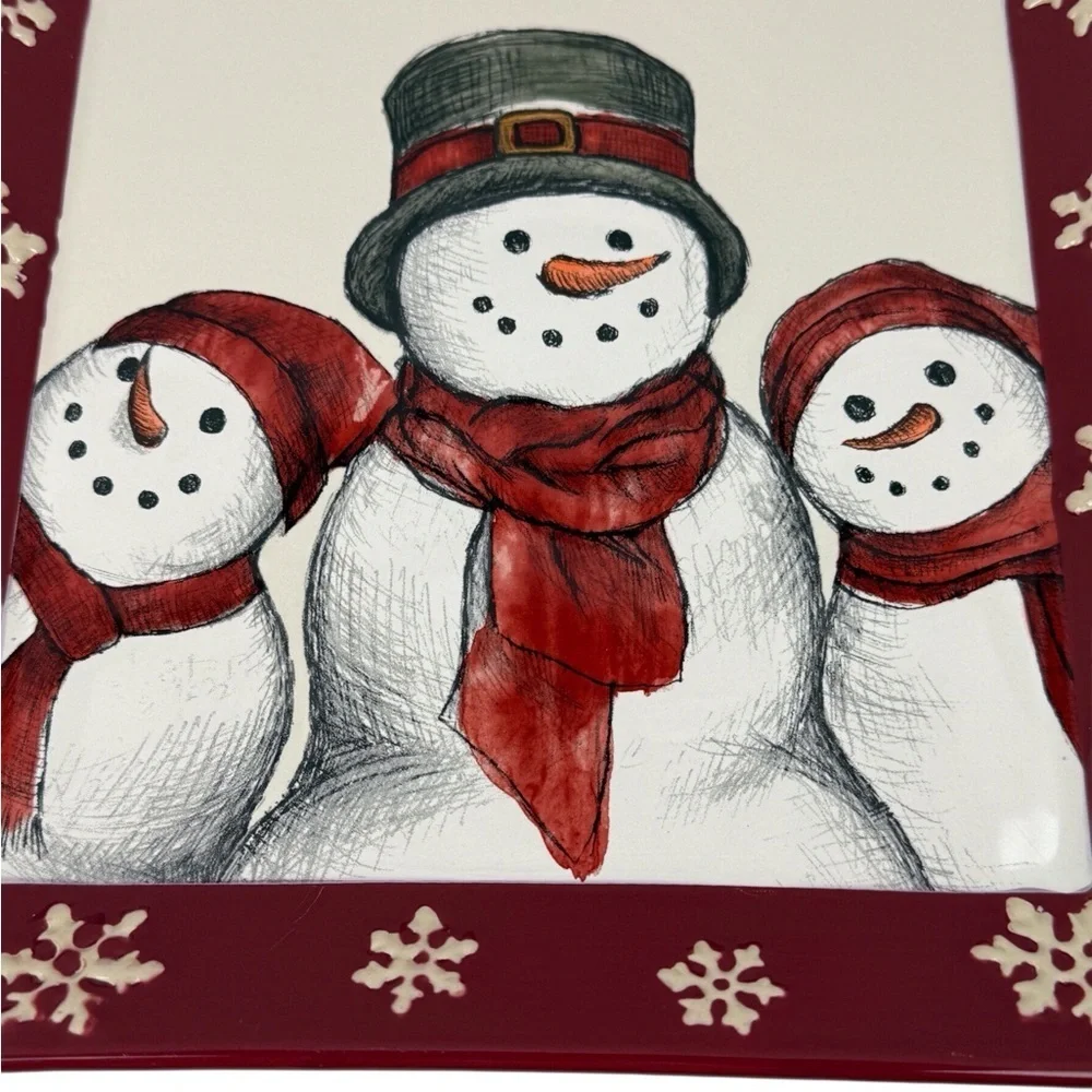 St. Nicholas Square Snowman Cookie Serving Plate - Red/White/Black EUC